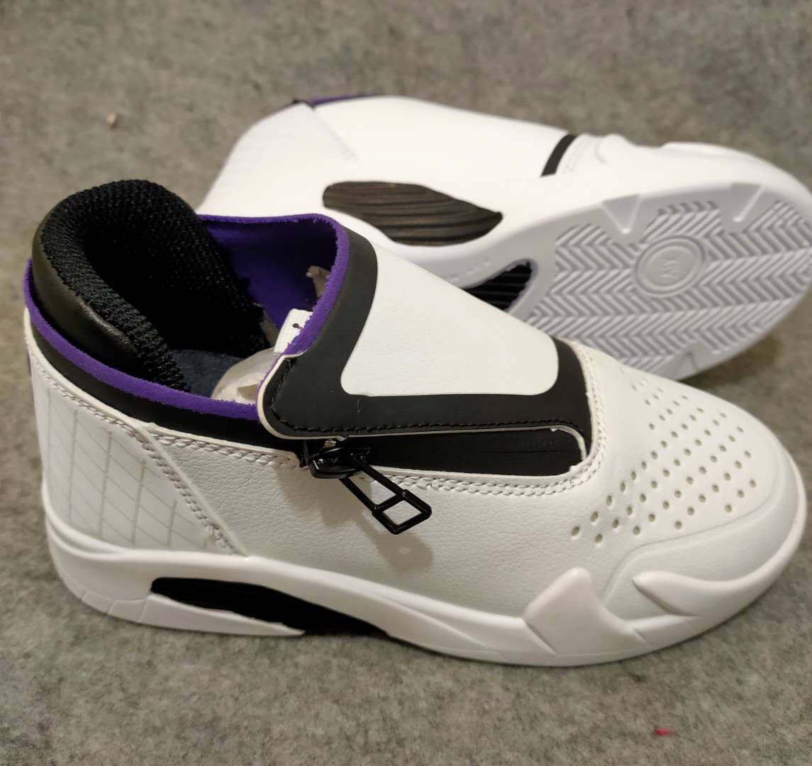 Kids Air Jordan 14 Black White Purple Shoes